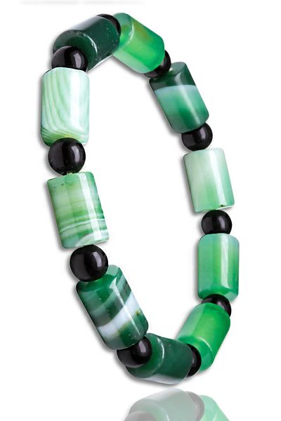 Tesbih Atölyesi Certified Natural High Quality Veined Green Agate Bracelet