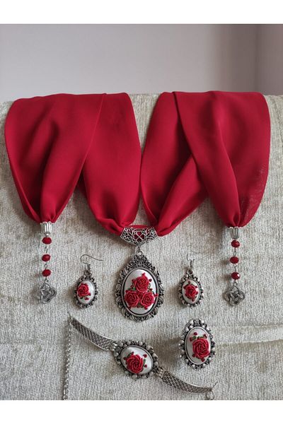 adilstore Scarf And Jewelry Set Brazilian Embroidery Embroidered Rococo Scarf Bracelet Ring And Earring Set