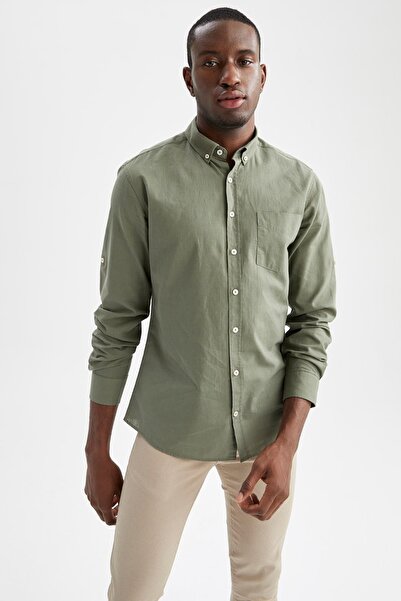 DeFacto Základní bavlněná košile Slim Fit s dlouhým rukávem