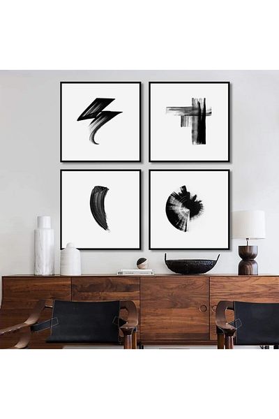 Markazip Pictură pe pânză cvadruplă cu cadru metalic negru 40x40cm Mn922-s