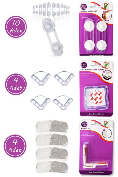 Lira 18-Piece Child Safety Safety Set 10 Cabinet Drawer Lock 4 Corner Lock 4 Corner Protector (CAM-RAF)