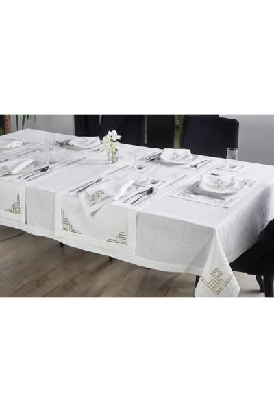 caka home design 16 Parça Masa Seti Valerie Valerie Nakışlı Keten Efektli ( T...