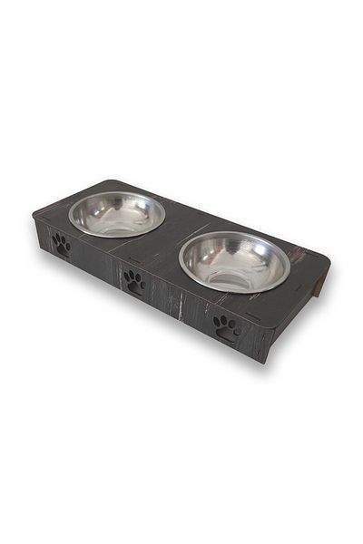 HOBİCİM Cat Food and Water Bowl Rebab with 2 Steel Bowls