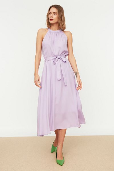 Trendyol Collection Rochie midi din viscoză liliac - cu eșarve, căptușeală și guler cu căpăcel, linie A TWOSS19EL0155