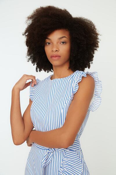 Trendyol Collection Синя ткана міні-сукня А-силуету в смужку TWOSS21EL1290