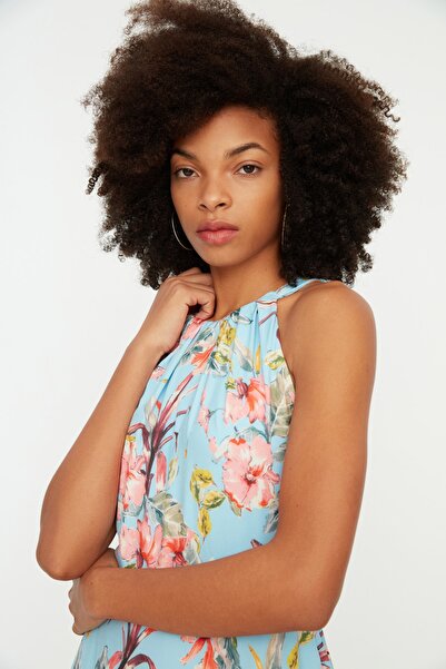 Trendyol Collection Μπλε Flounce TWOAW21EL0354 Υφαντό Φόρεμα TWOSS21EL1676