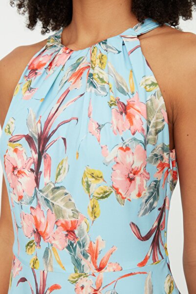 Trendyol Collection Μπλε Flounce TWOAW21EL0354 Υφαντό Φόρεμα TWOSS21EL1676