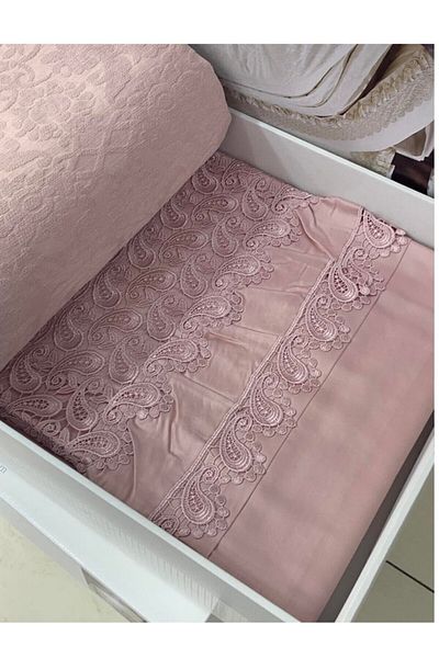 Gelin Home غطاء لحاف من القطن الساتان الحريري + طقم بيكيه وردي مجفف