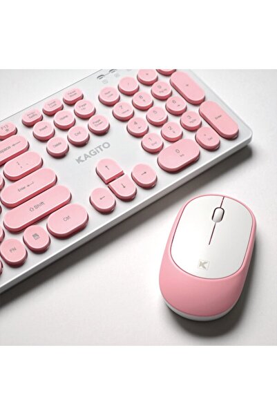 kagito Retro Kablosuz Klavye & Mouse Set (pink)