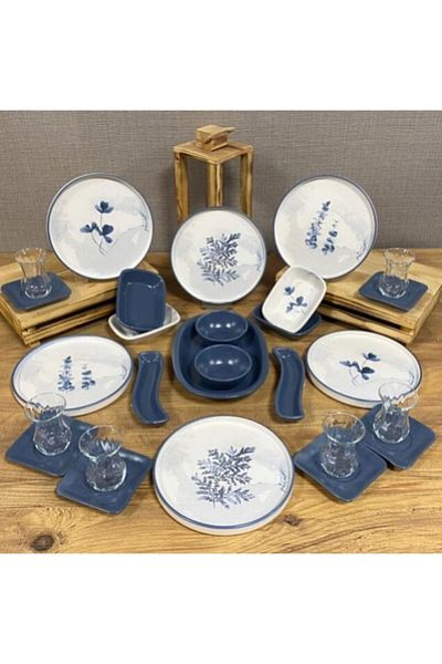 Demet Çeyiz Aksesuar Set Breakfast Blue Magic 6 Person 27 Pieces