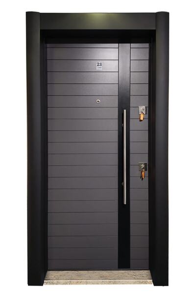 Tezdoor Celik Kapı Tırnaklı Sistem Kale Kilitli Çelik Kapı Siyah Statik Kasalı Antrasit Düz Model Sol