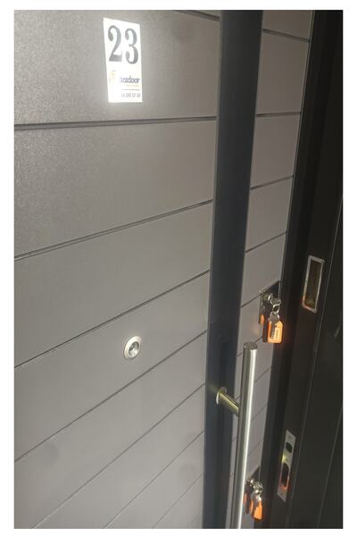 Tezdoor Celik Kapı Tırnaklı Sistem Kale Kilitli Çelik Kapı Siyah Statik Kasalı Antrasit Düz Model Sol