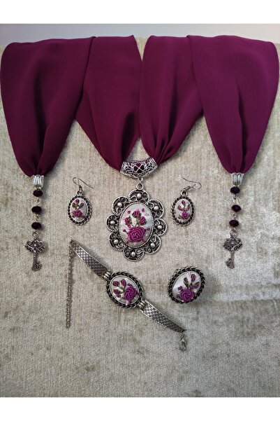 adilstore Set eșarfe și bijuterii broderie braziliană (rokok) Set eșarfă, brățară, inel și cercei