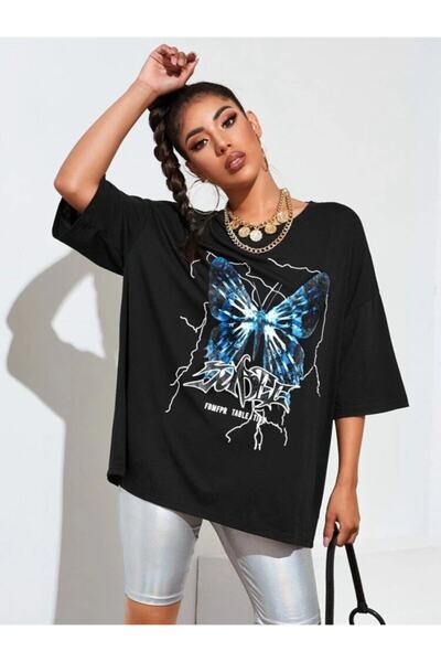 MOONBULL Γυναικείο μπλουζάκι μαύρο Fbmfpr Butterfly printed