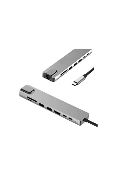 Brs Macbook Uyumlu Type-c™ To 4k Hdmı Tv Projeksiyon Usb 3.0 Gigabit Ethernet 8ın1 Çevirici Hub Adaptör