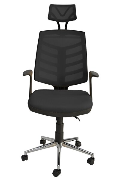 Porziyon Piramit Siyah Krom Fileli Ofis Büro Öğrenci Çalışma Koltuğu - Sandal...