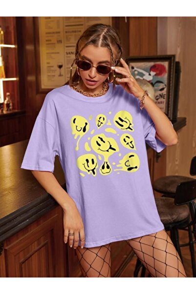 MOONBULL Дамска тениска с щампа с люлякова усмивка