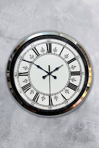 Kasva Concept Gift Decorative 40 cm Chrome Metal Pattern Wall Clock