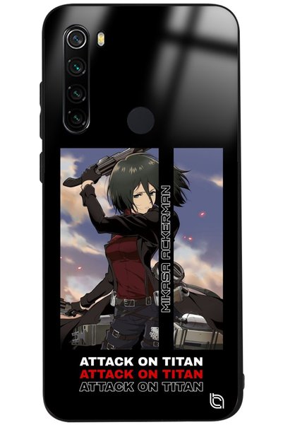 WANNA PROTECT Xiaomi Redmi Note 8 Attack on Titan Mikasa Premium Patterned Gl...