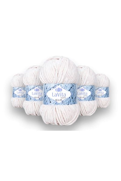 LaVita Yarn Velor Baby 5 Pack Amigurumi Hand Knitting Yarn (1044-cream)