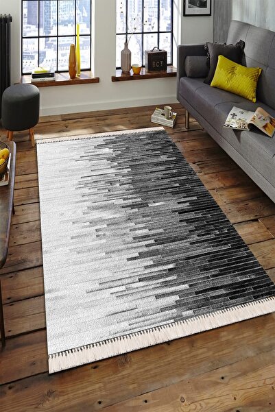 Modern home Gri Renk Geçişli Dijital Baskı Salon Halısı Yıkanabilir Kaymaz Ta...