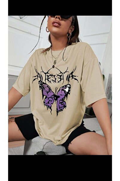 MOONBULL Γυναικείο μπλουζάκι με στάμπα με μωβ πεταλούδα