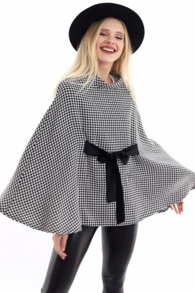 Elbee Fashion Women Elbee Kazayağı Kuşaklı Panço - Beyaz