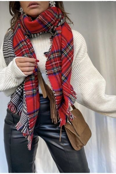 Fertile Women's Double Sided Plaid Houndstooth Thick Shawl