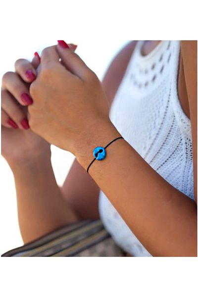 Nev Tasarım Women's Syriac Charm Stoned Black String Bracelet