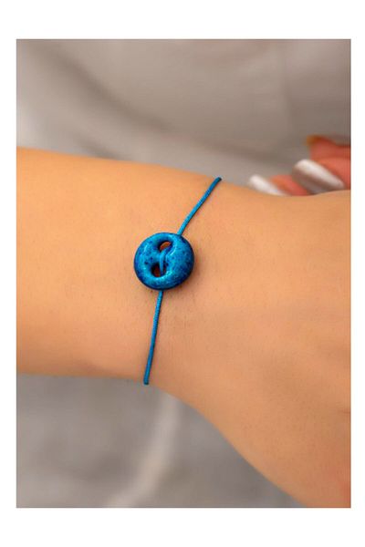Nev Tasarım Women's Syriac Charm Stoned Blue String Bracelet