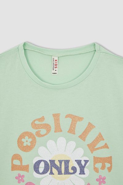 DeFacto Girl's Regular Fit Crew Neck Printed Short Sleeve Cotton T-Shirt