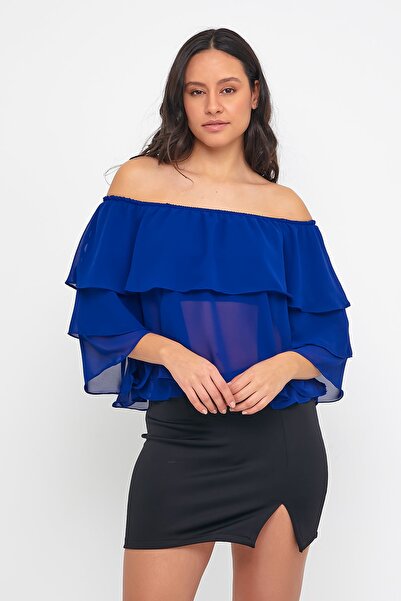 ADASTYLE Μπλε μπλούζα Madonna με γιακά