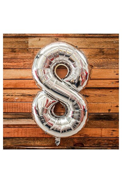 BİDOLUMUTLULUK Silver Number Foil Balloon 100 Cm 8 Number