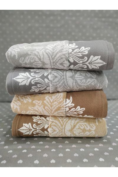 Özdilek 4' Ayda Velvet 50x90 Hand and Face Towel Set Gray Brown