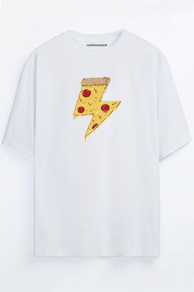 Harmandar Tricou oversize alb unisex cu imprimeu Pizza Power