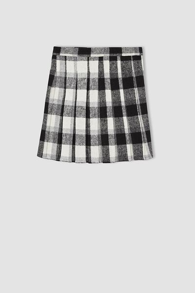DeFacto Girl's Square Patterned Pleated Mini Skirt