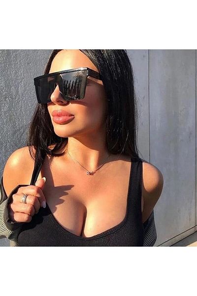 LOOKUP Unisex Large Square Rectangular Major Sunglasses Black