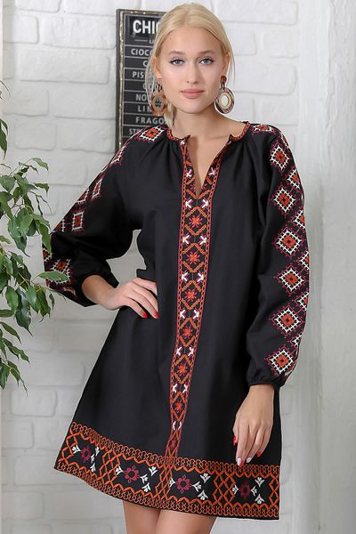 Chiccy Women's Black Traditional Embroidered Balloon Sleeve Woven Dress M10160000EL94015