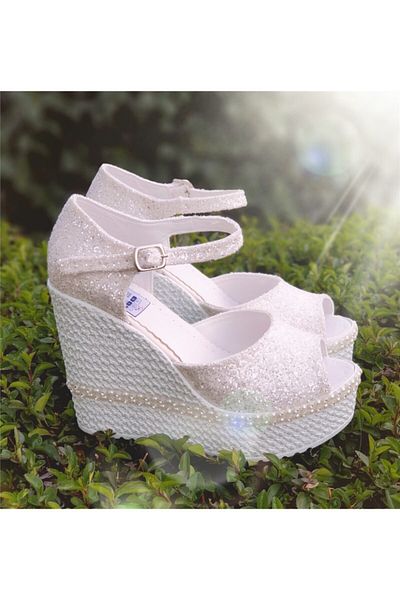 Ayakkabı Tutkusu Stilo ® Wedge Heel Glitter White 12cm