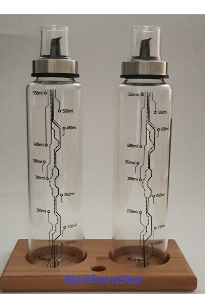 VİP AHMET Cambu 2 Adet 600 Ml Borosilikat Damlatmaz Cam Yağdanlık Ve Ahşap Al...