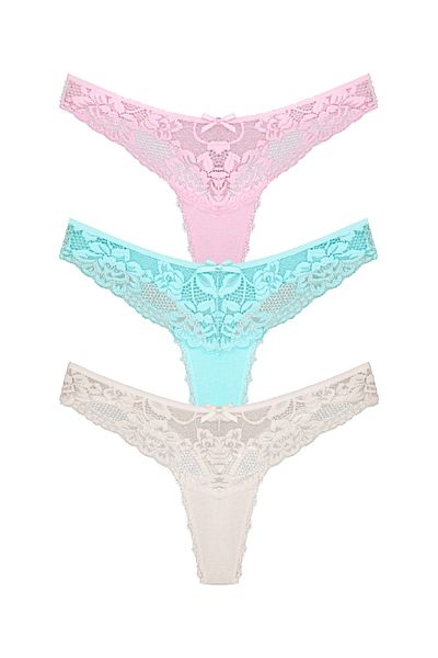 Zena 3-Piece Lace Detailed Cotton Thong Women's Panties