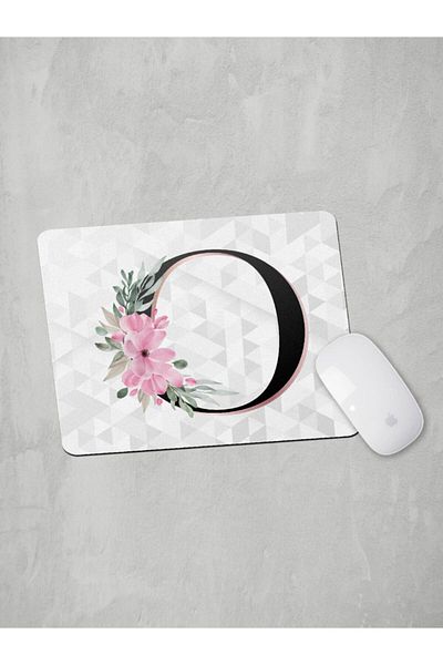 Panorama Ajans Γράμμα Ο Αρχικό Ροζ Floral Mouse Pad