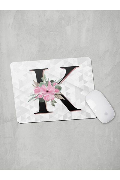 Panorama Ajans Literele K Inițiale Roz Floral Mouse Pad