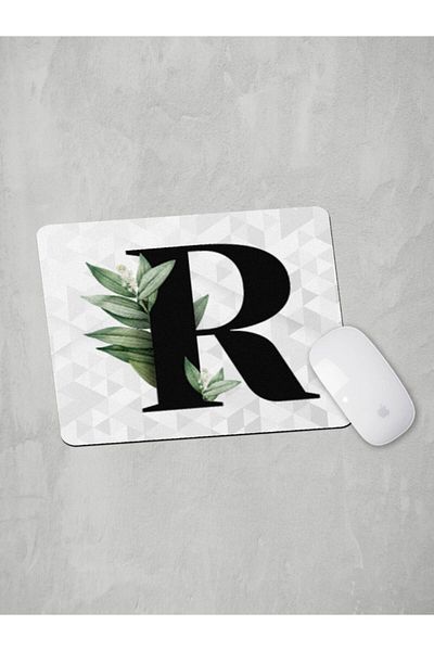 Panorama Ajans Letter R Green Leaf Mouse Pad