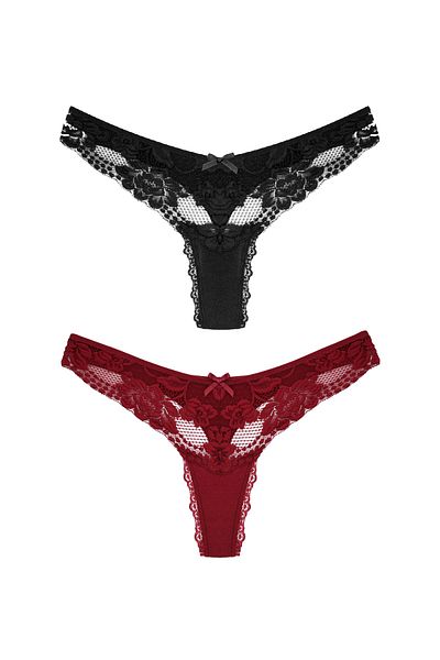 Zena 2 Pack Lace Detailed Cotton Thong Women's Panties