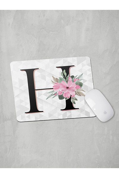 Panorama Ajans Letter H Initials Pink Floral Mouse Pad