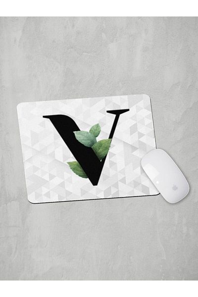 Panorama Ajans Letter V Green Leaf Mouse Pad
