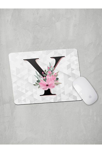 Panorama Ajans Γράμμα Y Αρχικό Ροζ Floral Mouse Pad