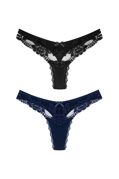 Zena 2 Pack Lace Detailed Cotton Thong Women's Panties