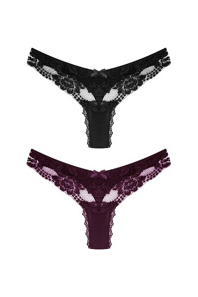 Zena 2 Pack Lace Detailed Cotton Thong Women's Panties